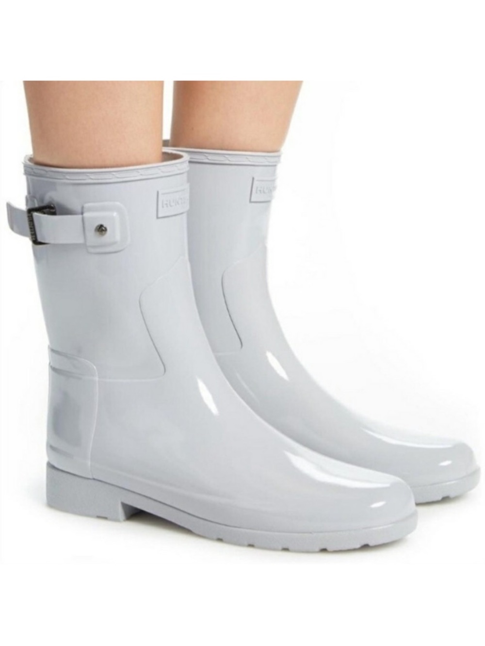Hunter Glossy short silver/gray rain boots